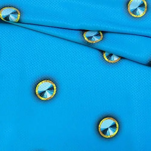 Ткань Шёлк голубого цвета с принтом  крупные стразы 46465