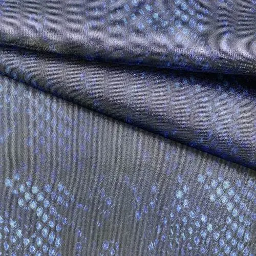 Ткань Шёлк синего цвета с принтом  питон с люрексом 46478