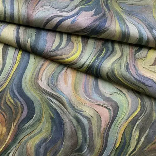Ткань Шёлк  атласный радужного цвета с принтом  акварельные разводы 46503
