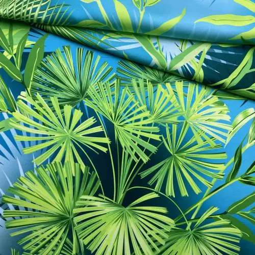 Ткань Шёлк Армани голубого цвета с принтом пальмы 46509