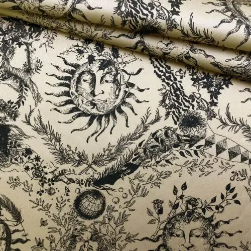 Ткань Хлопок  бежевого цвета с принтом солнце в стиле Dior 16763