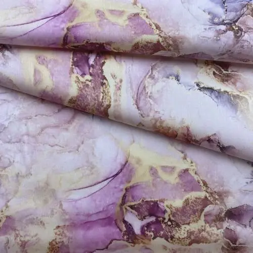 Ткань Хлопок бело-розового цвета с принтом мрамор 16765