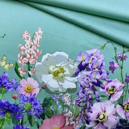Ткань Хлопок бирюзового цвета с принтом полевые цветы 16762
