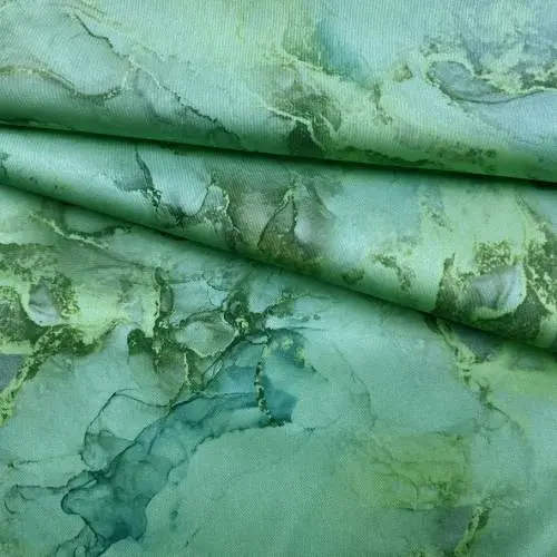 Ткань Хлопок зелёного цвета с принтом мрамор 16764