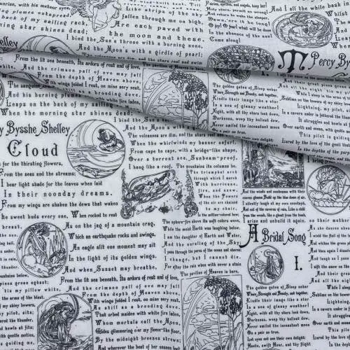 Ткань Батист  белого цвета с принтом газета 16811