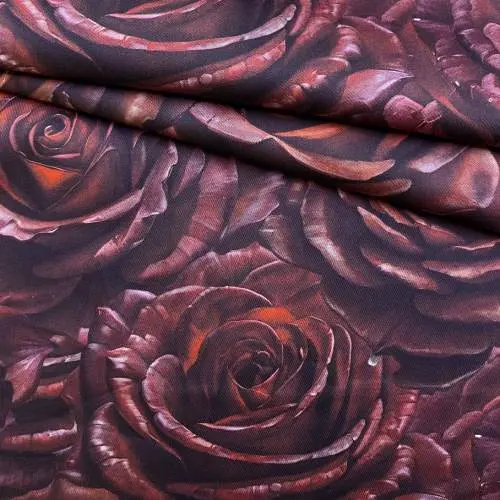 Ткань Хлопок  бордового цвета с принтом розы 16904