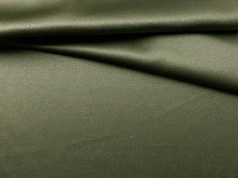 Ткань Атласный Шелк с эластаном  оливковый темный  Италия   46336