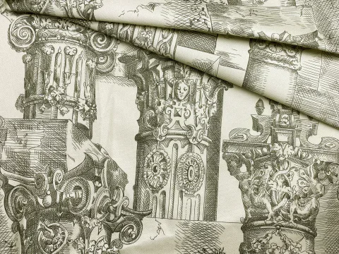 Ткань Пике  песочного цвета с принтом  графические зарисовки 16754